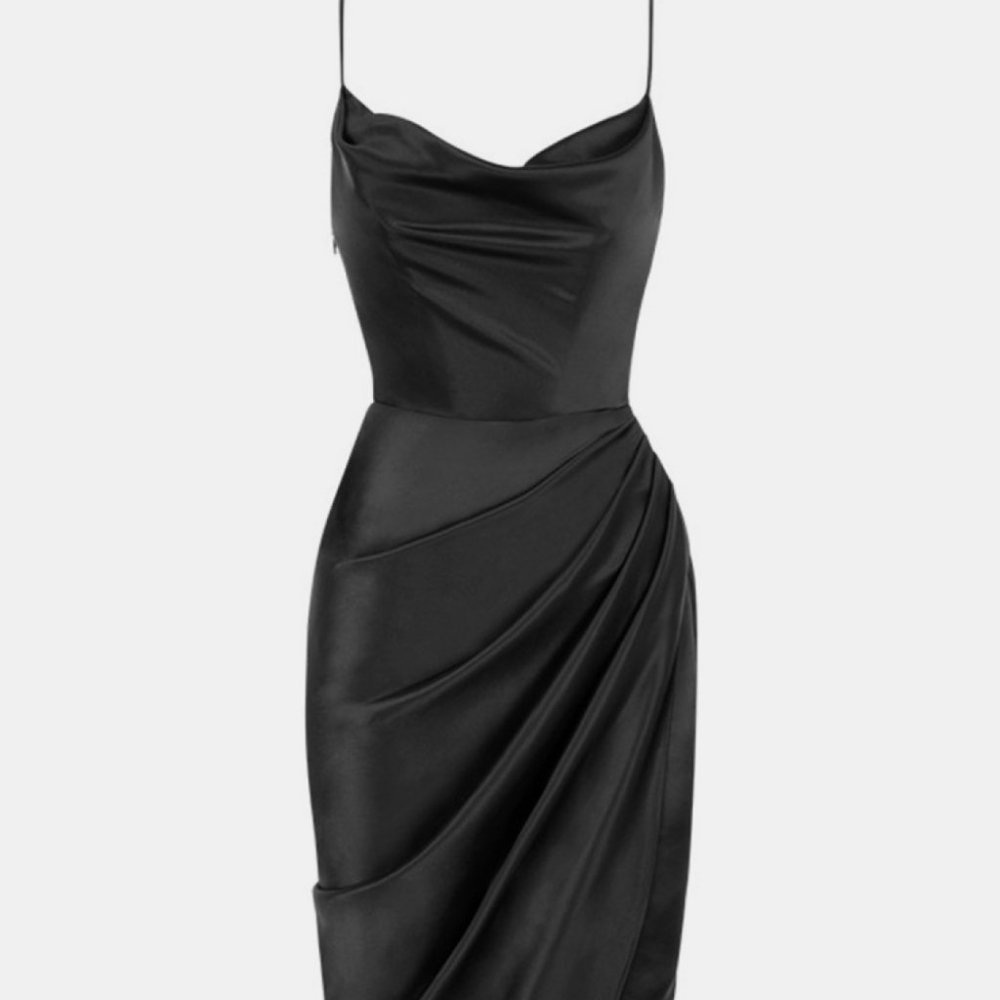 Ruched Tulip Hem Camisole Satin Dress